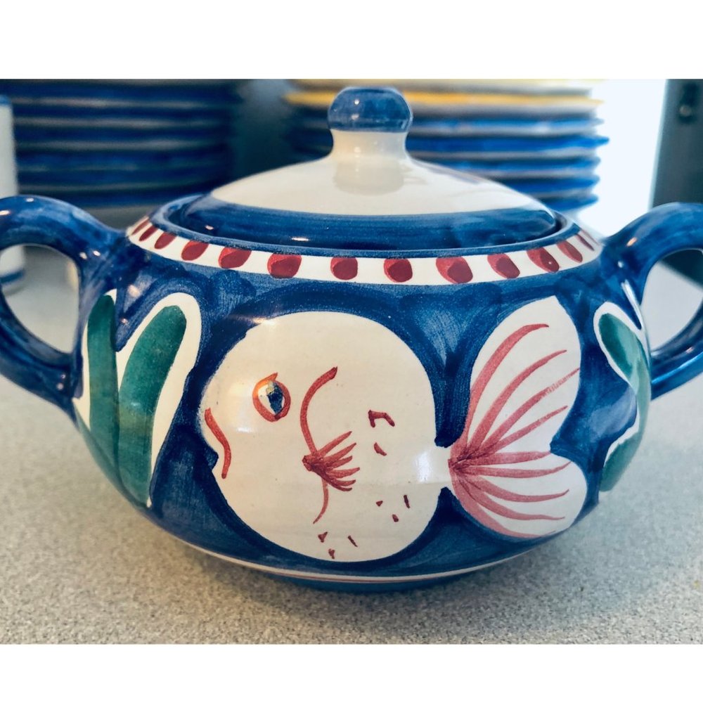 Vietri (Italy) Solimene Sugar Bowl Ceramic Pesce Fish Motif Pottery